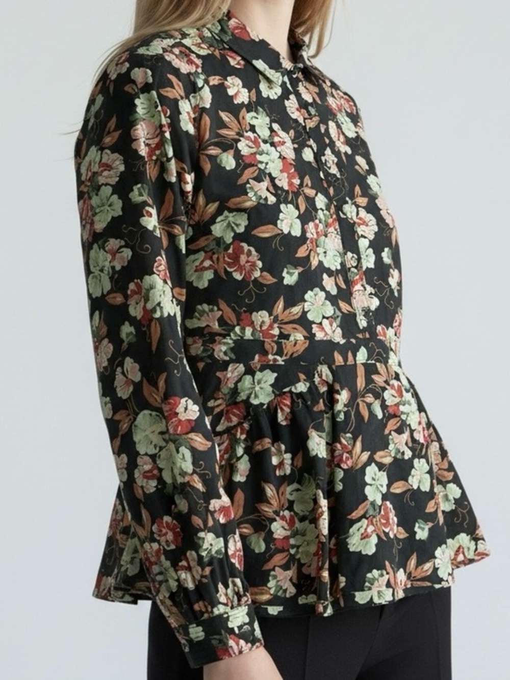RRL Double RL Ralph Lauren Floral Peplum Blouse Button Front Side Zip Size 4 L